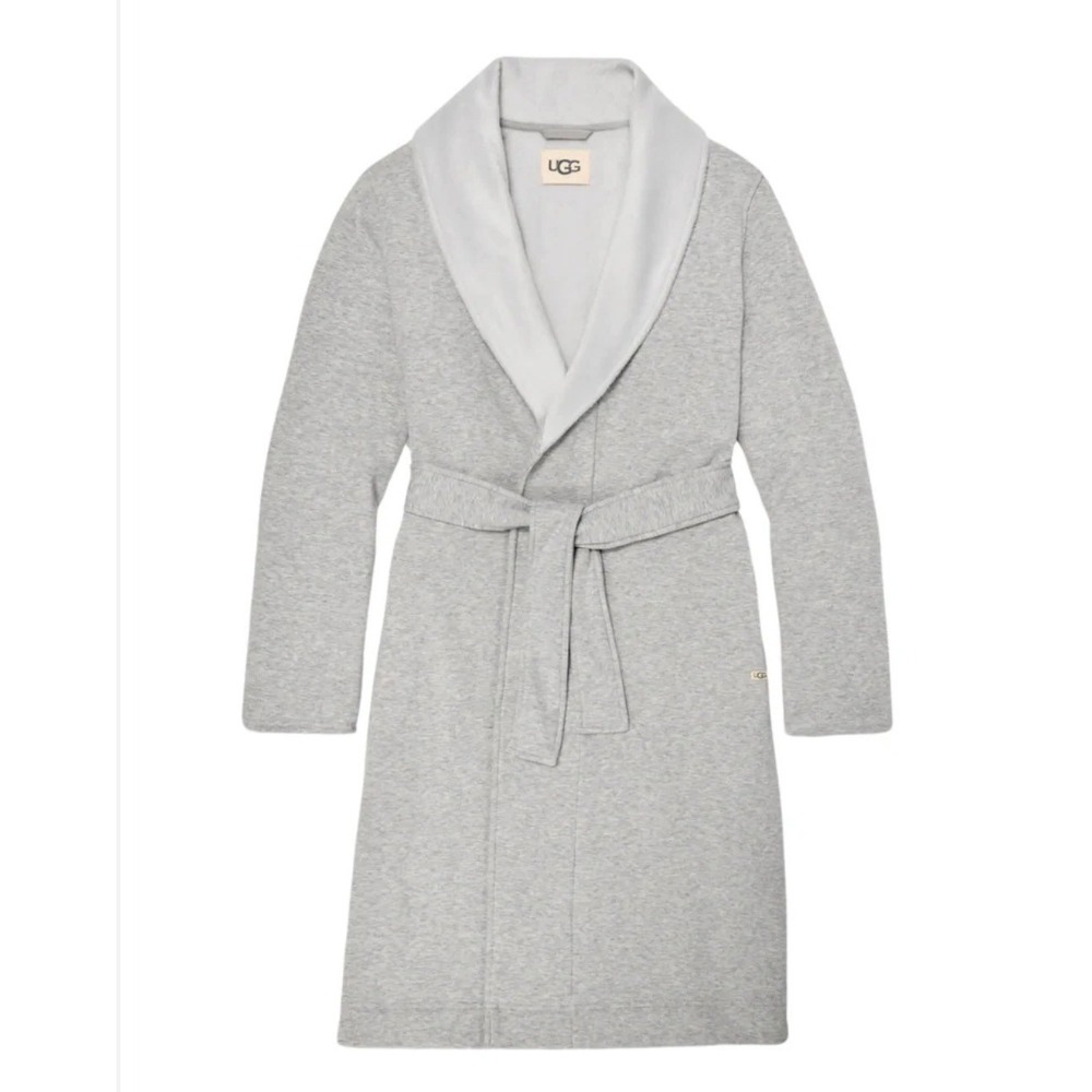 UGG‎ Duffield II Robe Heather Grey Fleece Lined Shawl Collar Belted Lounge Small